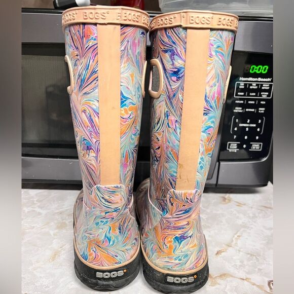 Bogs Pink Marble RainBoot Youth Girl Sz 4 - Picture 6 of 11